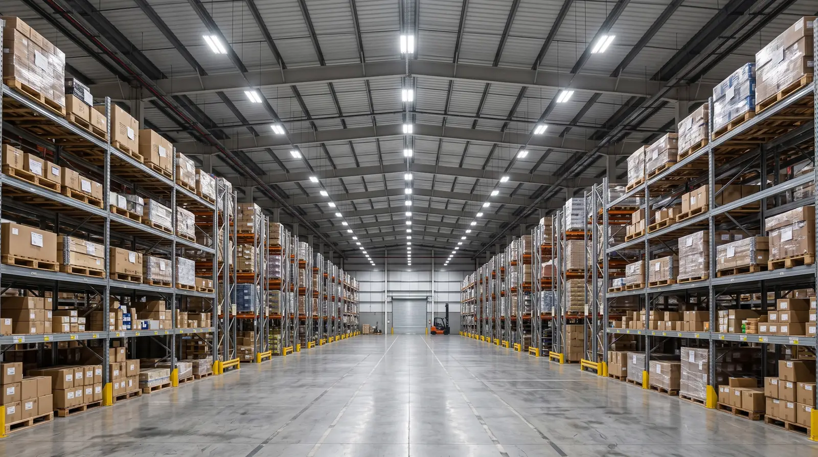 Bodega industrial iluminada con luminarias LED de alta bahía