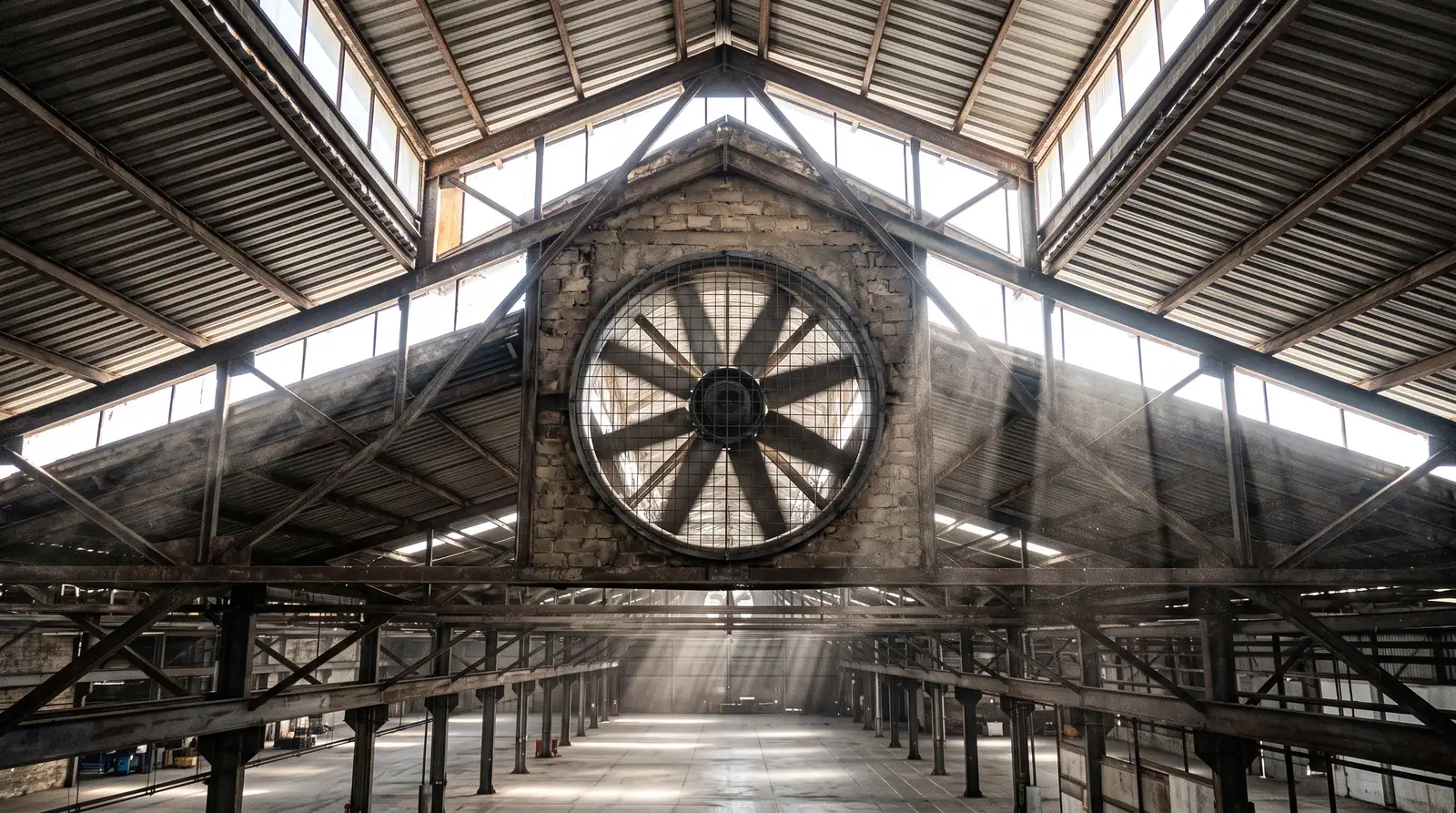 Extractor axial industrial en la cubierta de una bodega